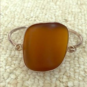 Sterling Silver bracelet with amber sea glass